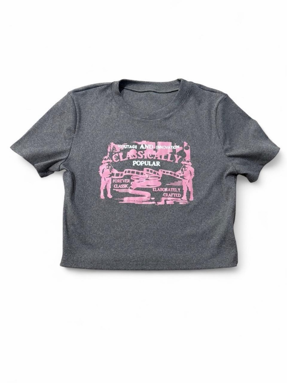 Kids Classic Graphic Tee - Gray with Pink Print
